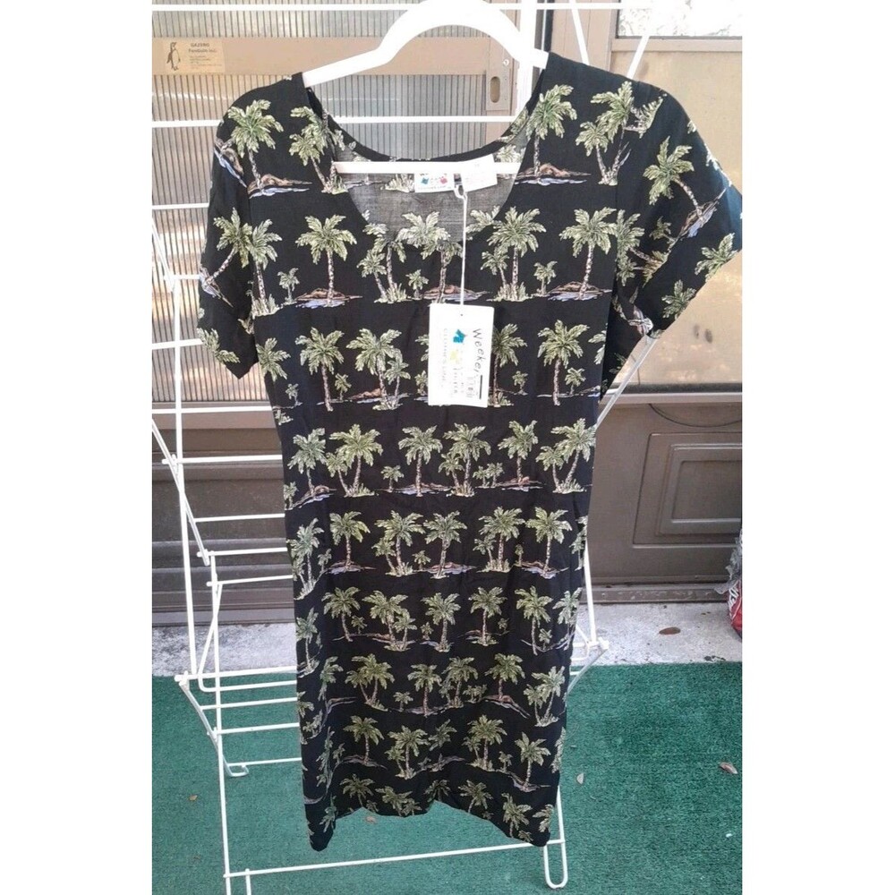 Weekend Clothes Line Nwt Womens Medium Black Tropical Midi Dress. B33
